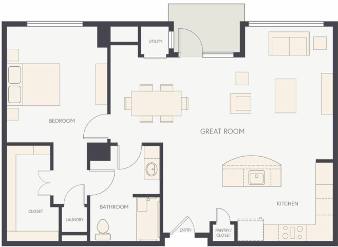 One Bedroom Deluxe B floor plan